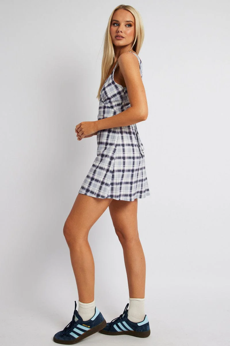 Black Check A Line Dress Sleeveless