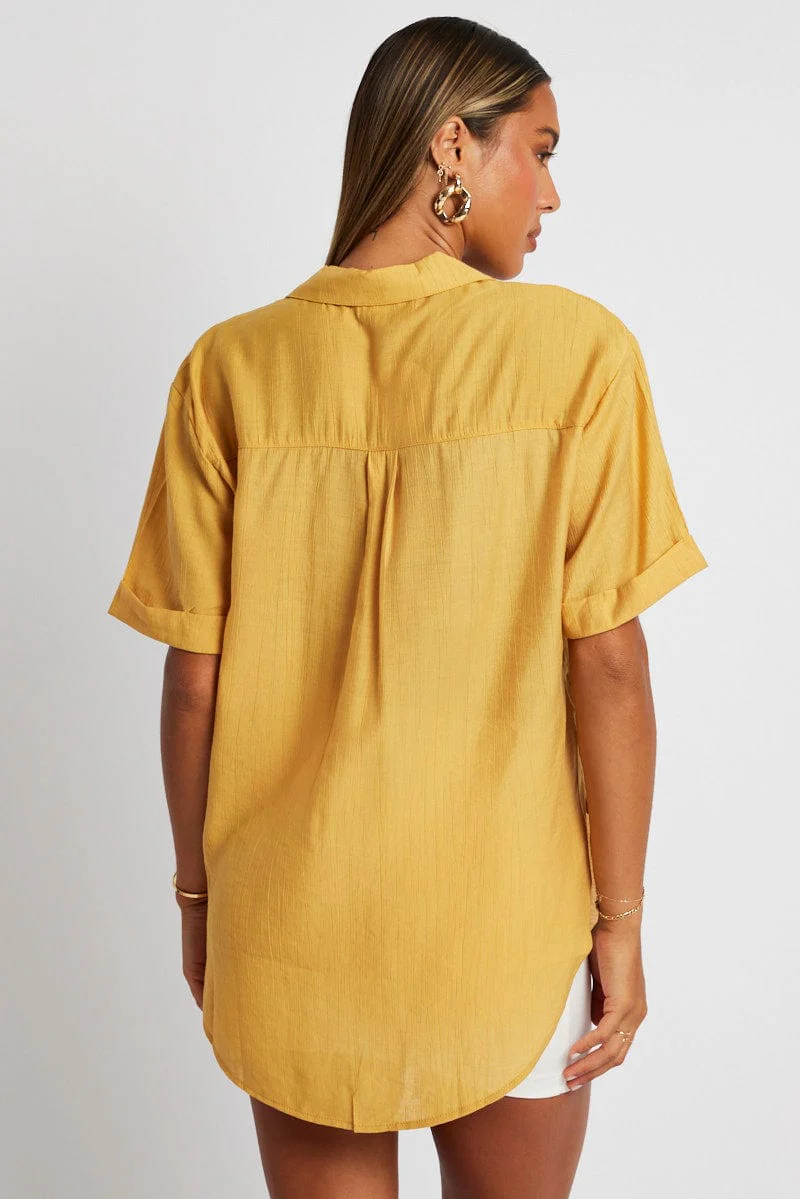Yellow Textured Shirt Short Sleeve
