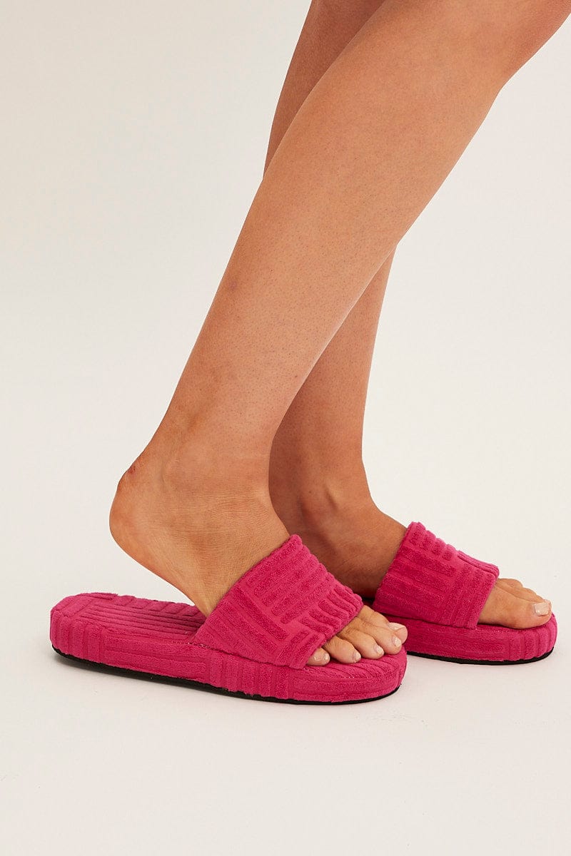 Pink Toweling Detail Slippers