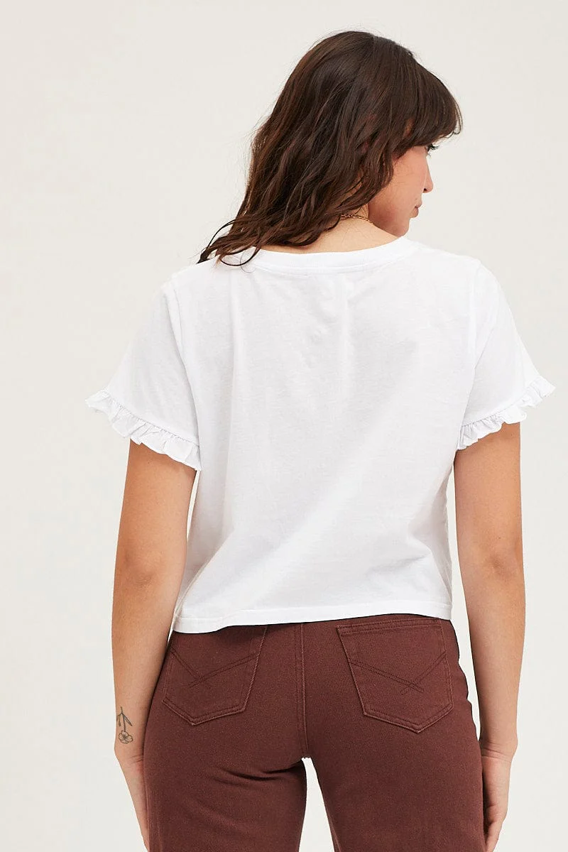 White Frill Detail T Shirt Short Sleeve