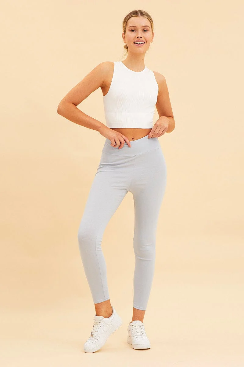 White Seamless Tank Top High Neck Rib Crop