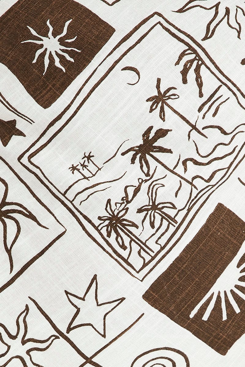 Brown Abstract Maxi Dress Bias Cut Linen Blend