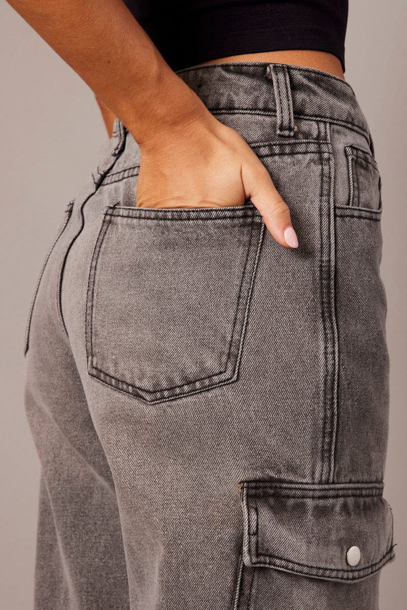 Grey Cargo Jean Mid Rise