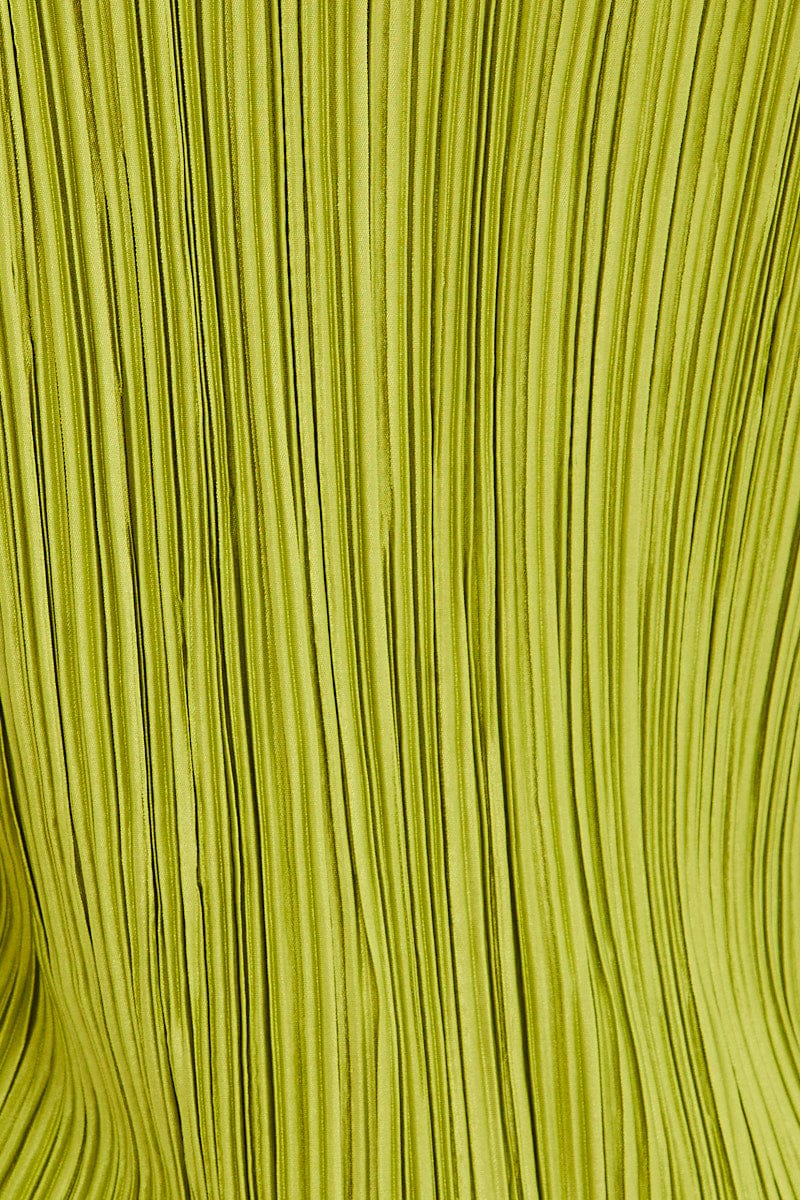 Green Plisse Shirt Long Sleeve V Neck Longline