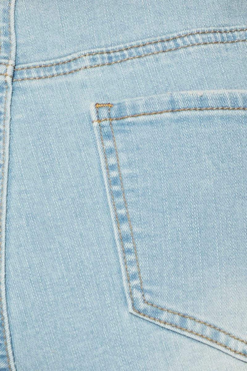 Blue Skinny Denim Shorts Mid Rise