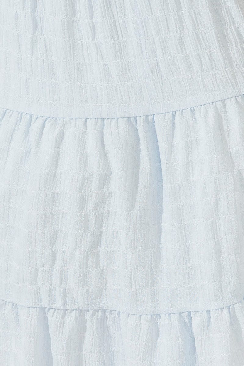 Blue Fit And Flare Dress Puff Sleeve Mini