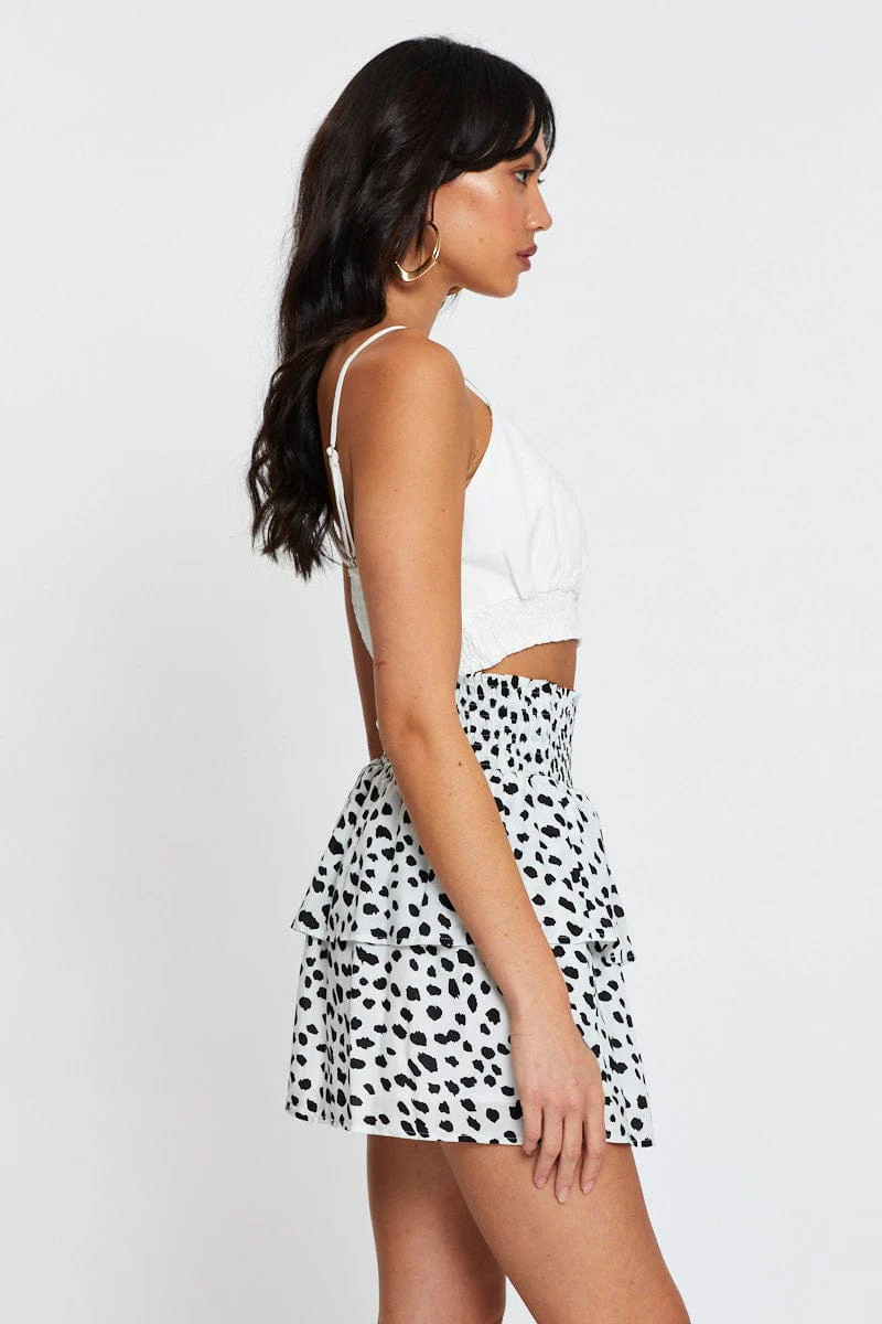 Geo Print Elastic Waist Skater Skirt