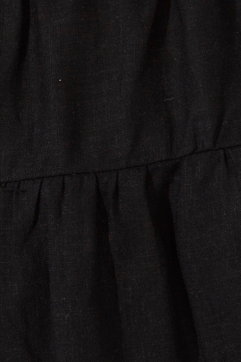 Black Skater Skirt Mini Linen Blend