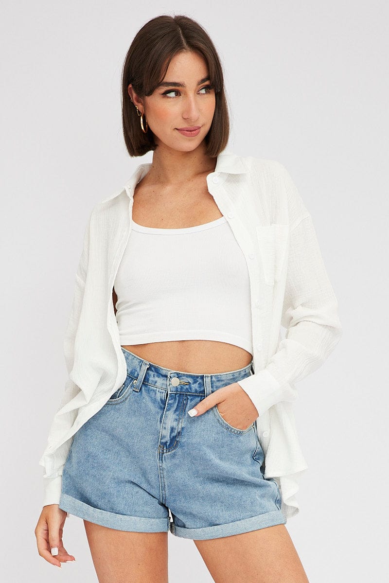 White Oversized Shirt Long sleeve Collared Neck