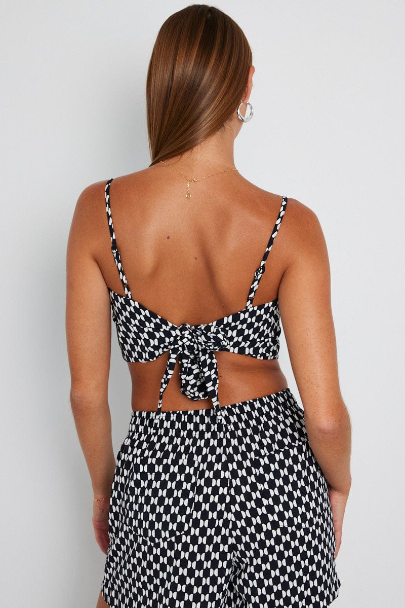 Black Geo Scarf Hem Cami Top Tie Back