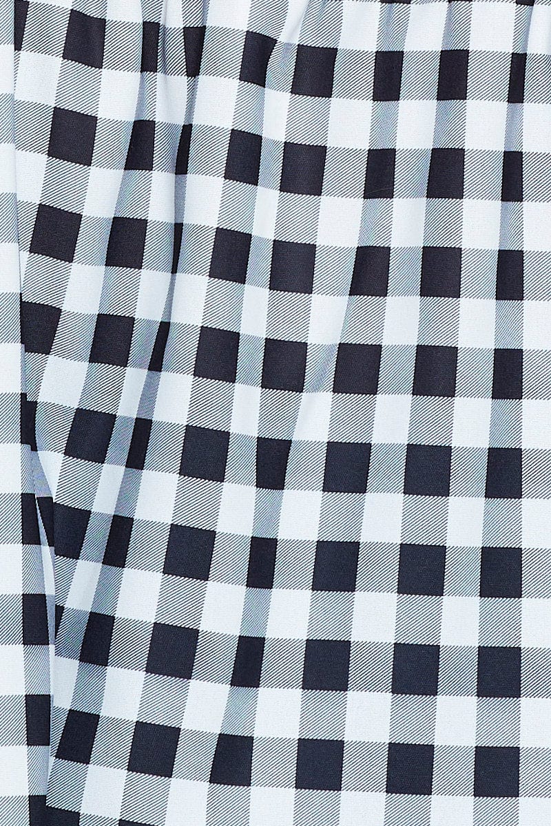 Check Scoop Neck Top Short Sleeve