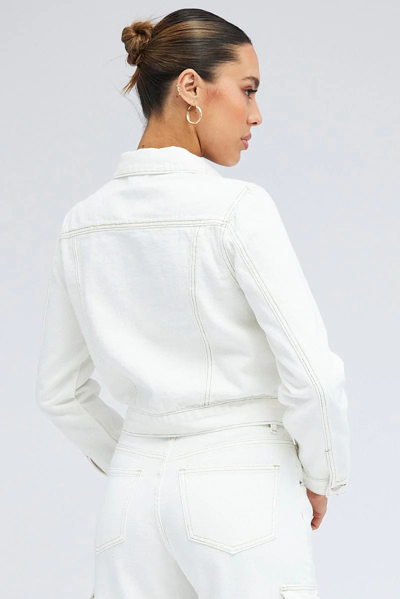 White Denim Crop Jacket