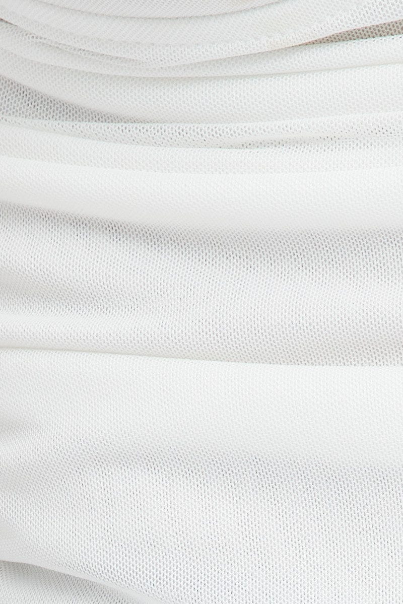 White Top Long Sleeve Sweetheart Keyhole Ruched Mesh