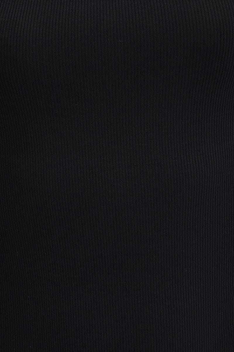 Black Midi Dress Long Sleeve High Neck Rib Jersey