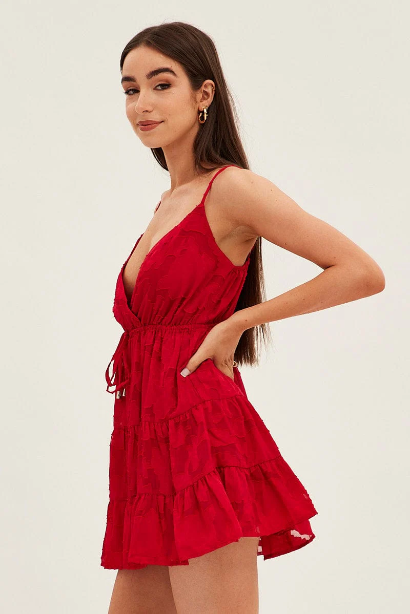 Red Floral Dress Mini Sleeveless Skater