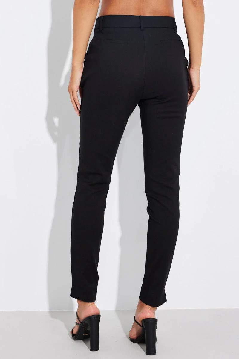 Black Slim Pants Mid Rise Workwear