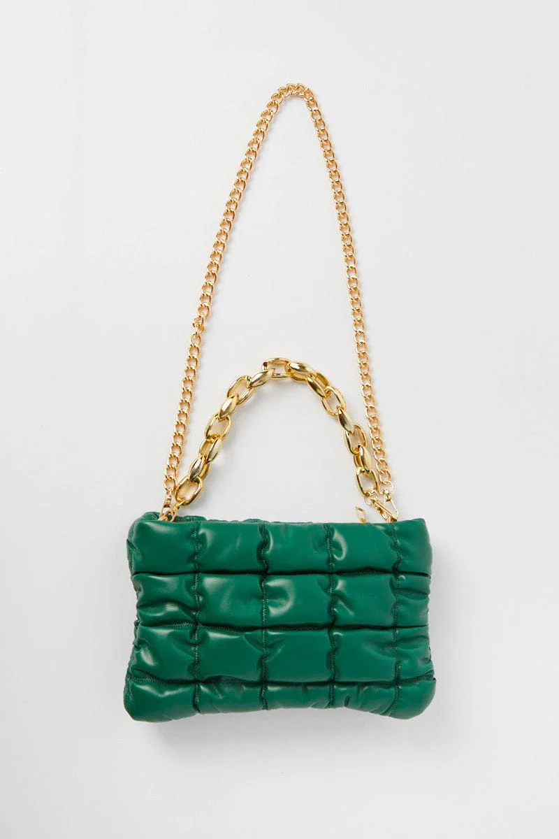 Green Chain Decor Quilted Shoulder Bag