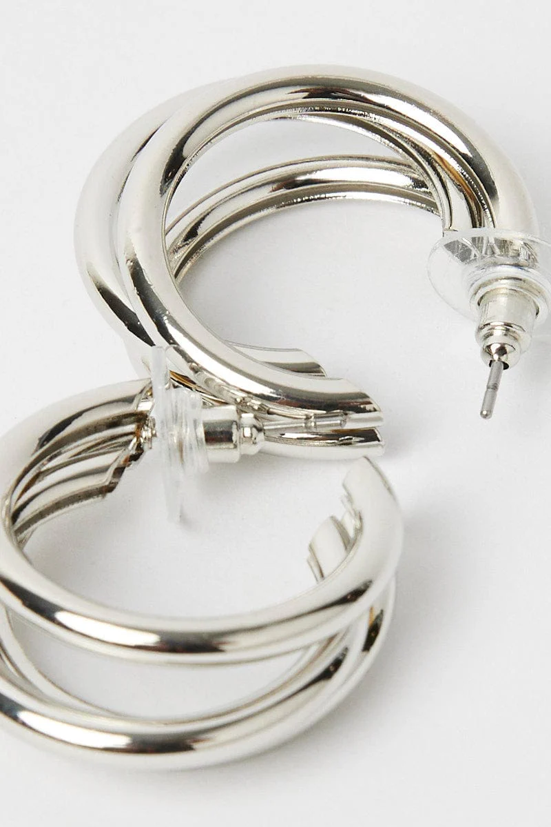 Silver Triple Loop Hoop Earrings