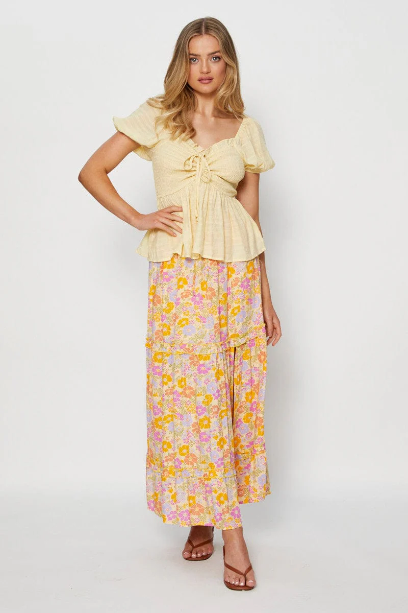 Yellow Peplum Top Short Sleeve