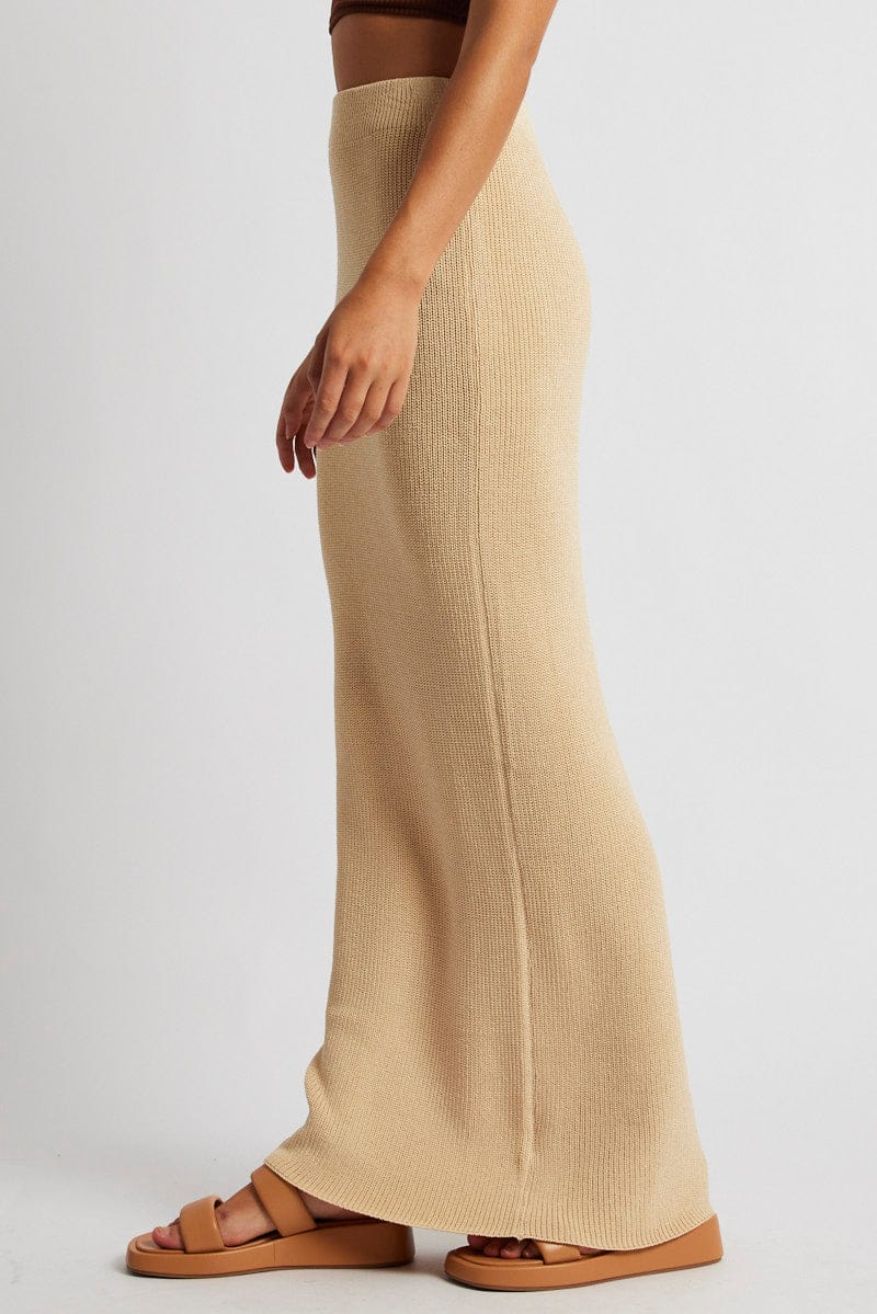 Beige Knit Skirt Maxi High Rise