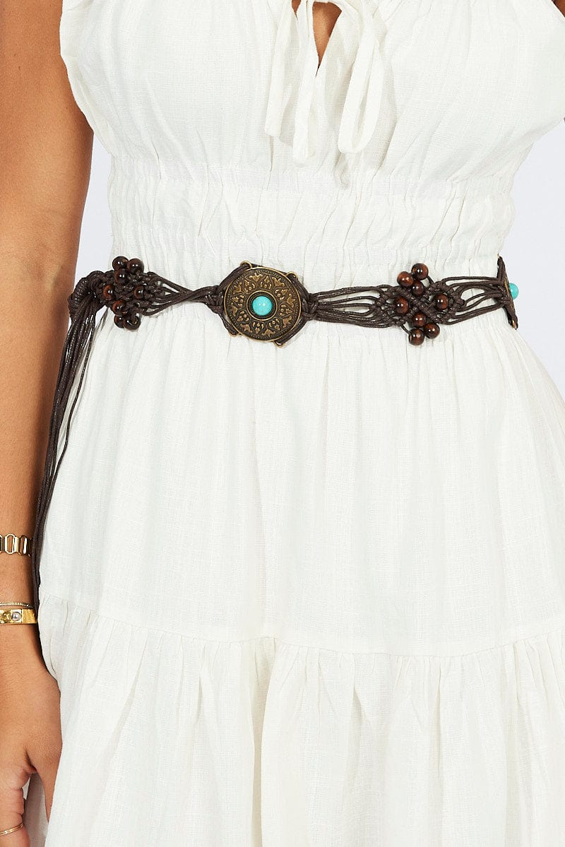 Brown Turquoise Decor Woven Belts