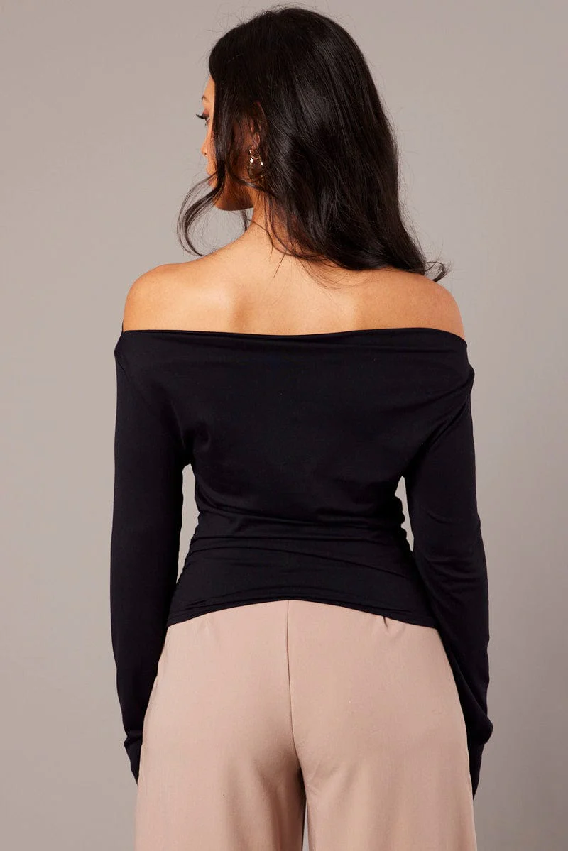 Black Asymmetric Top Long Sleeve