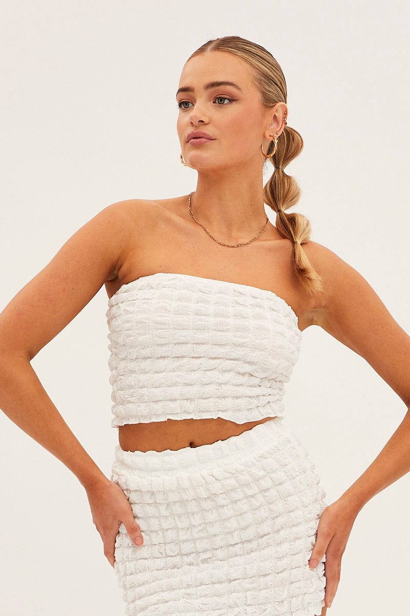 White Textured Crop Boobtube