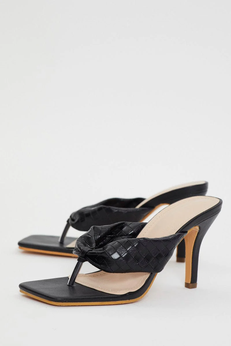 Black Gathered Fabric Heel