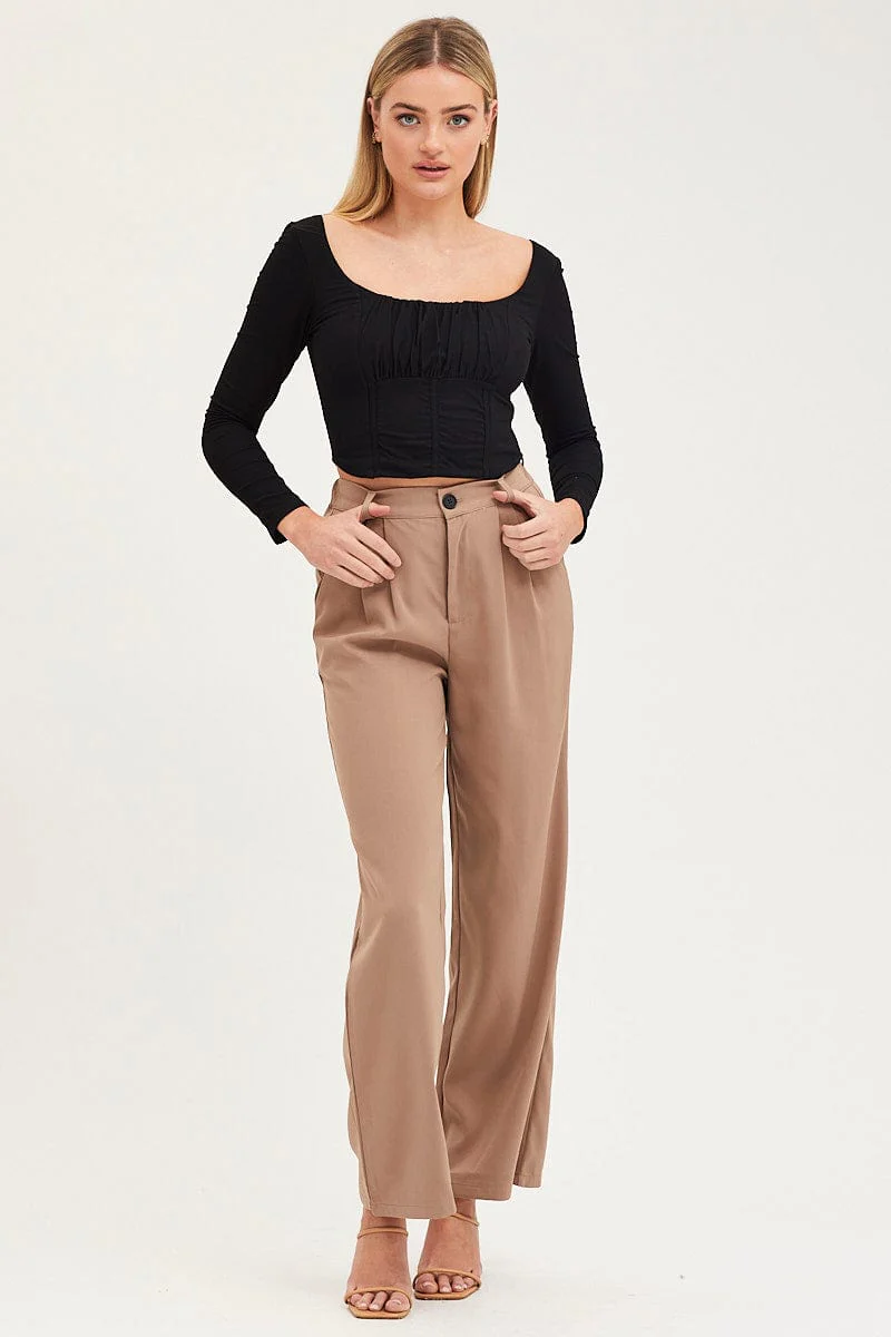 Black Top Long Sleeve Gathered Bust
