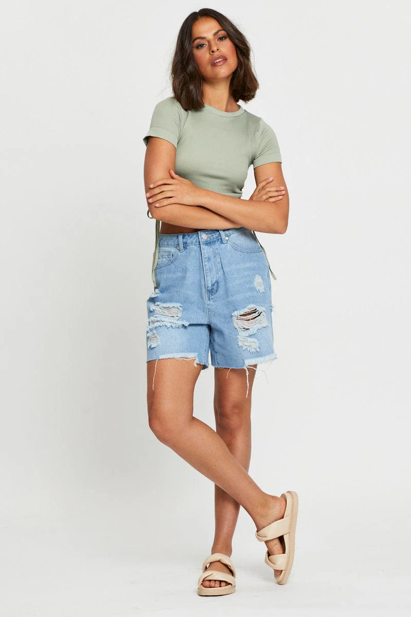 Green T Shirt Short Sleeve Crop Crew Neck