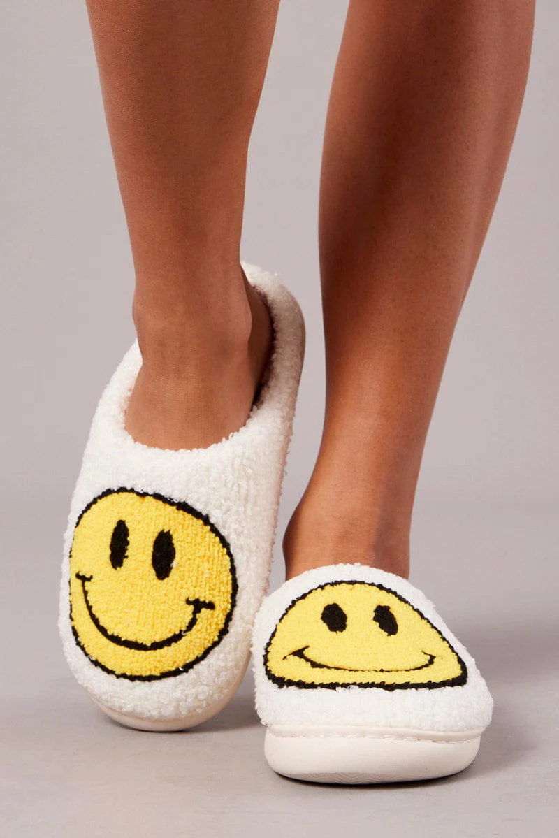 Yellow Smiley Face Mule Slippers