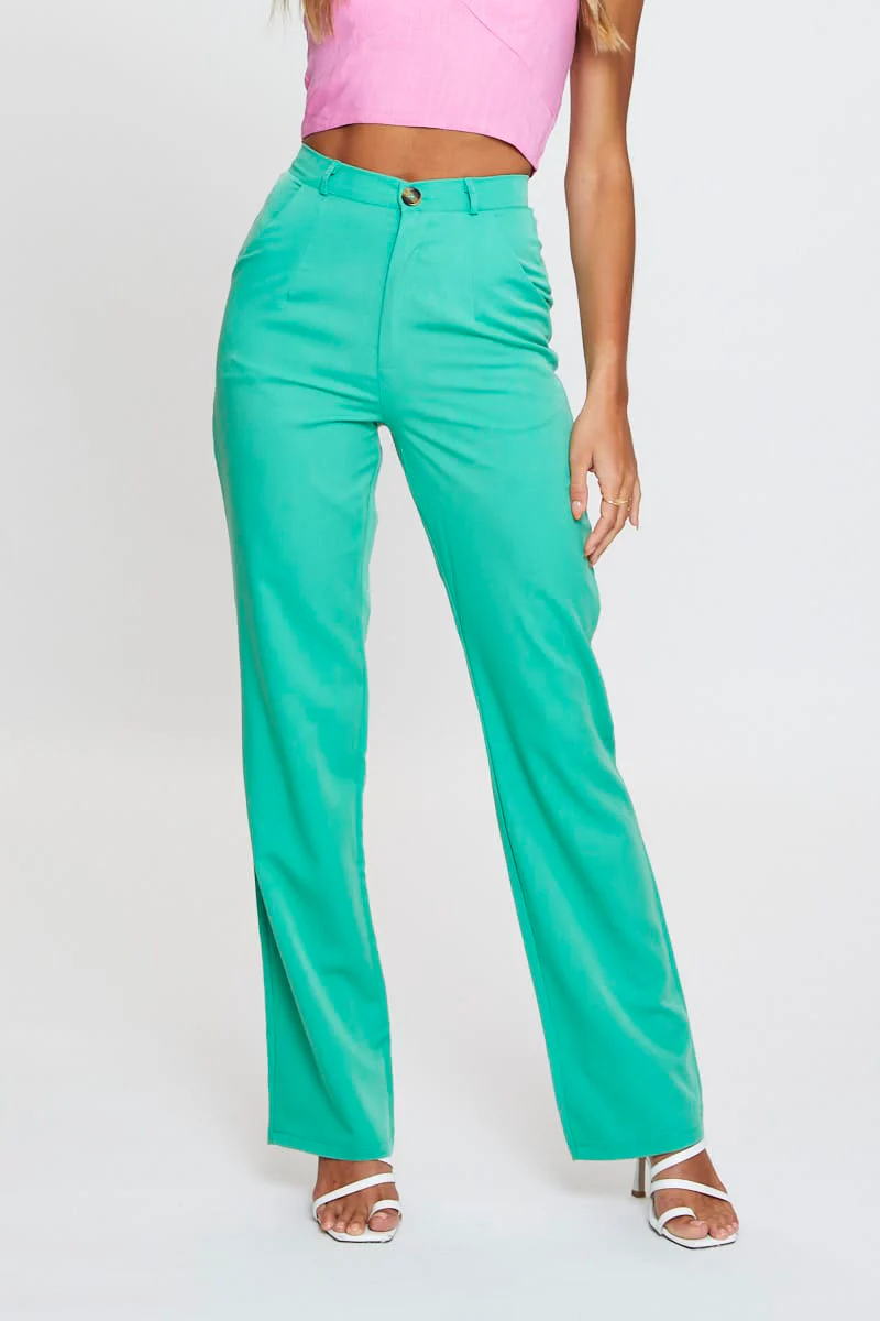 Green Wide Leg Pant High Rise