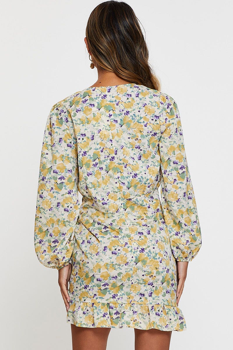 Print Mini Dress Long Sleeve Bodycon