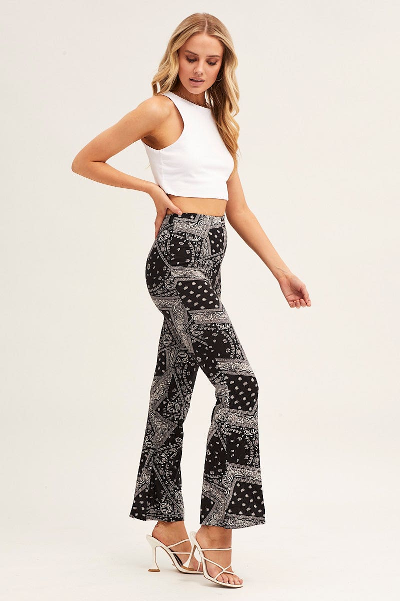 Boho Print Flare Pant Mid Rise Print