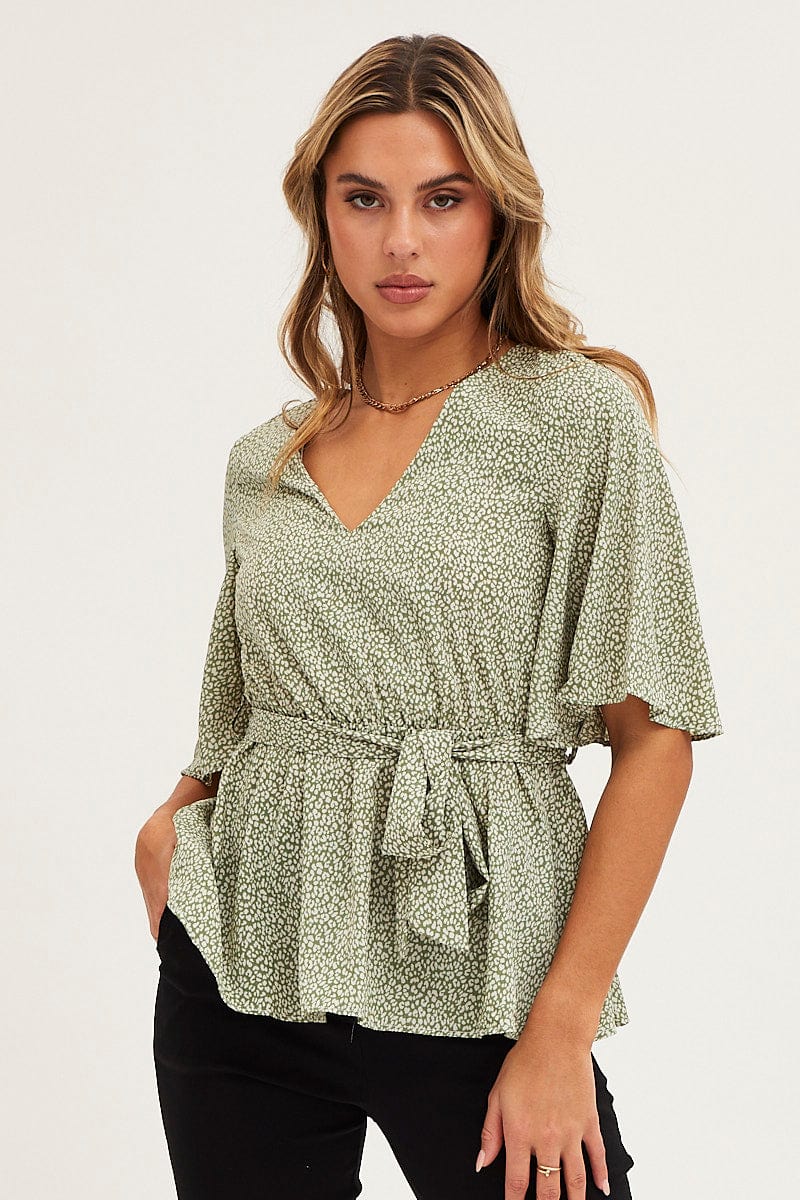 Geo Print Bell Sleeve Top