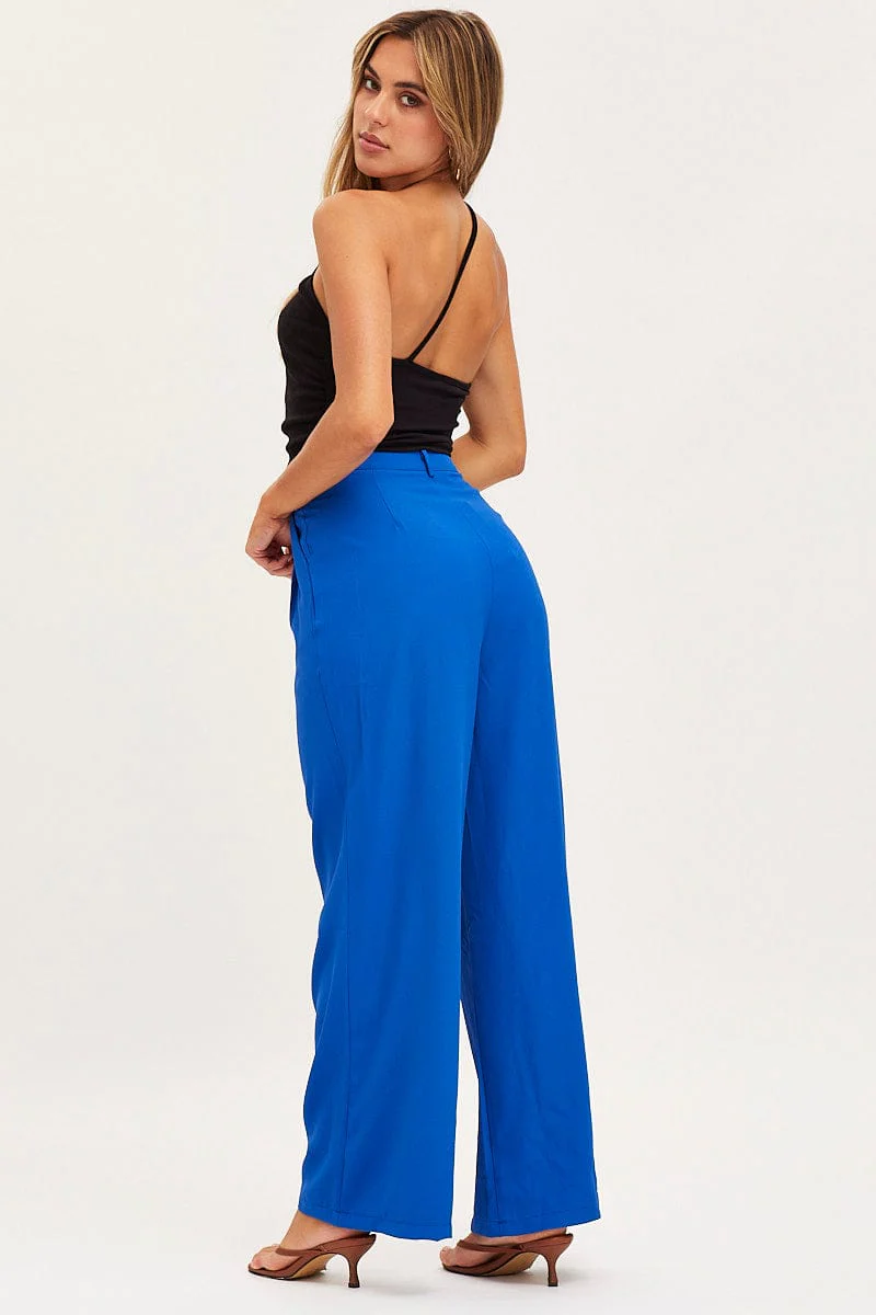 Blue Wide Leg Pants High Rise
