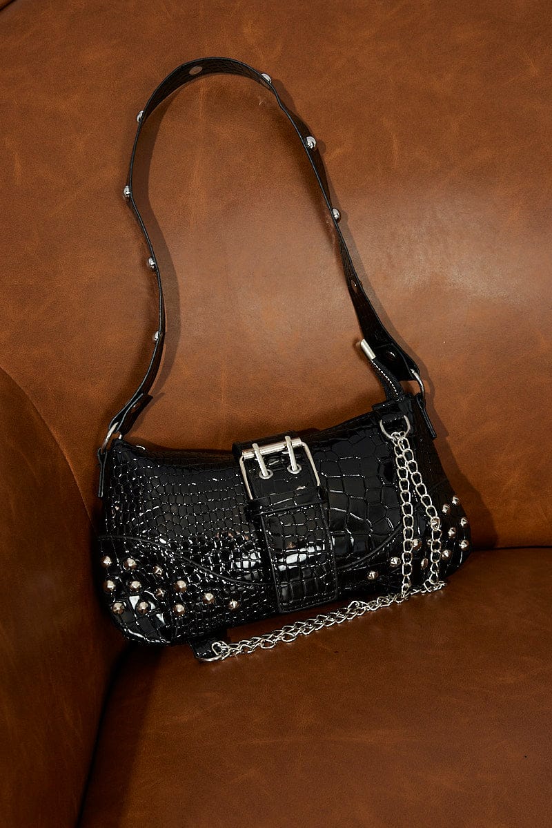 Black Shoulder Bag with Studding