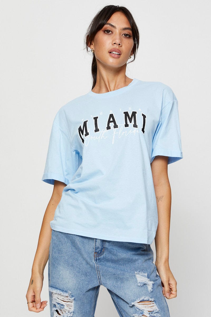 Blue Graphic T Shirt Short Sleeve