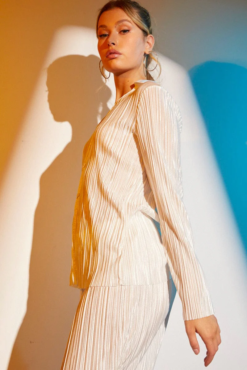 White Plisse Long Sleeve Shirt