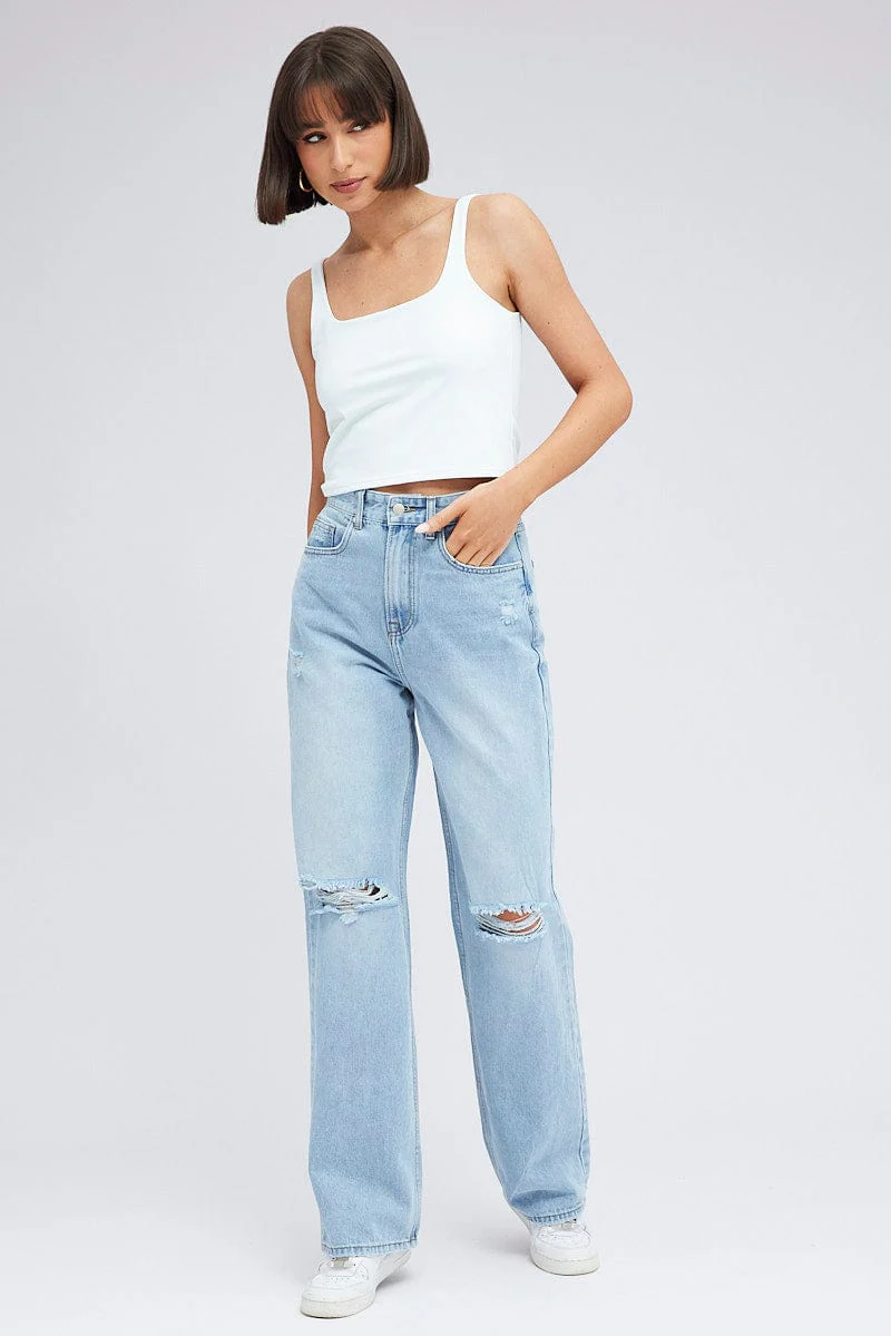 White Tank Top Square Neck Supersoft