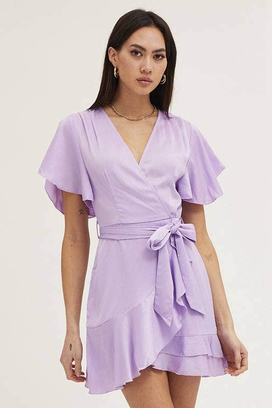 Purple Wrap Dress Evening Satin