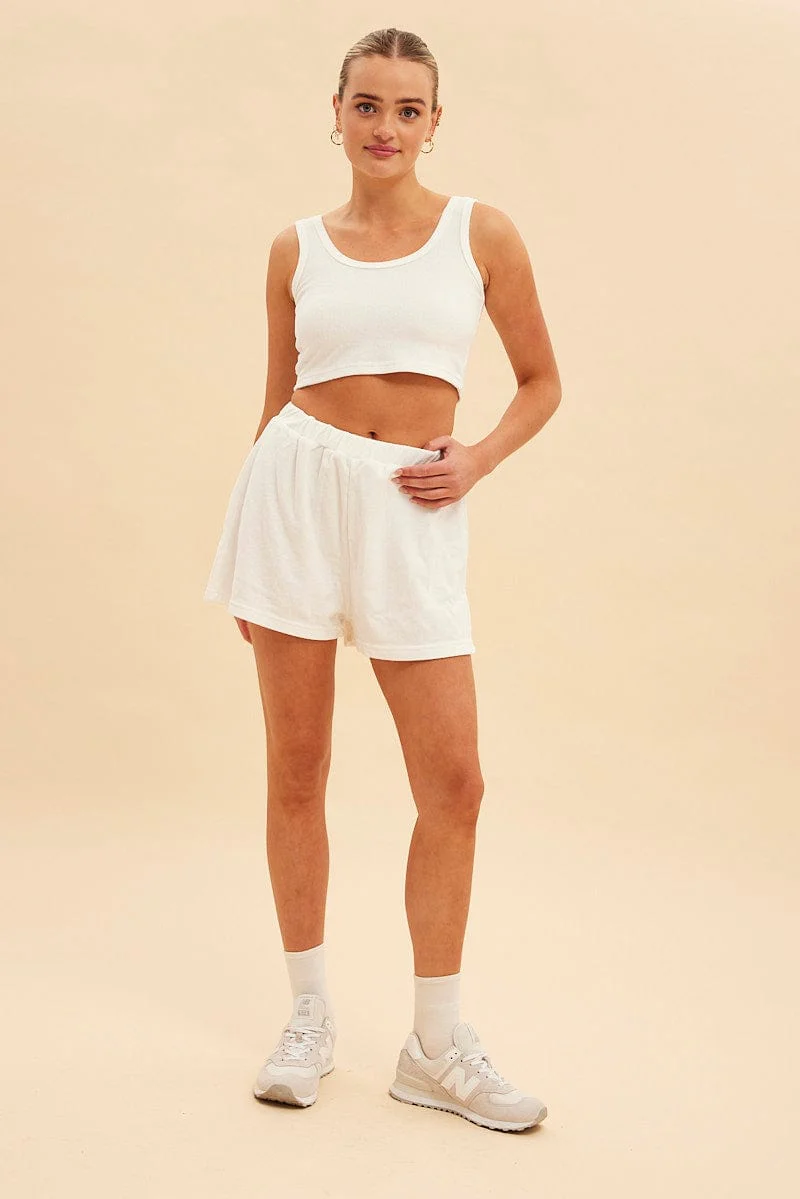 White Terry Beach Pull On Shorts