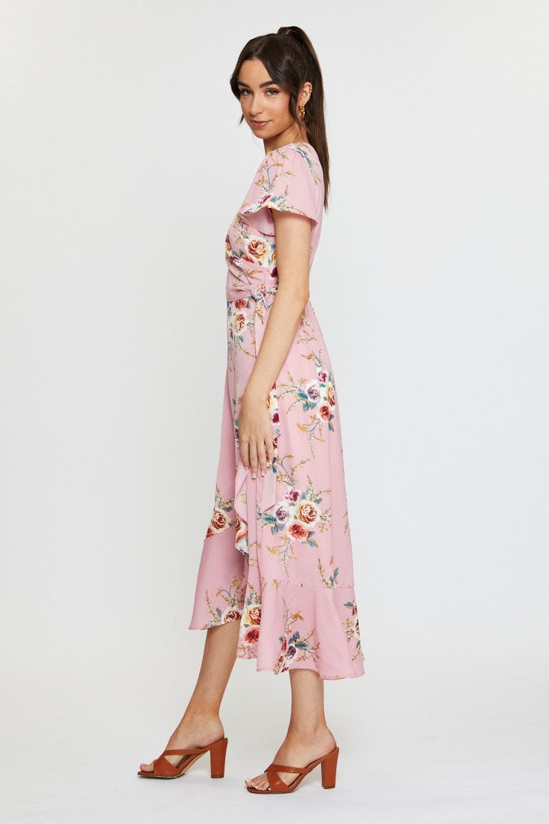 Print Wrap Dress Midi