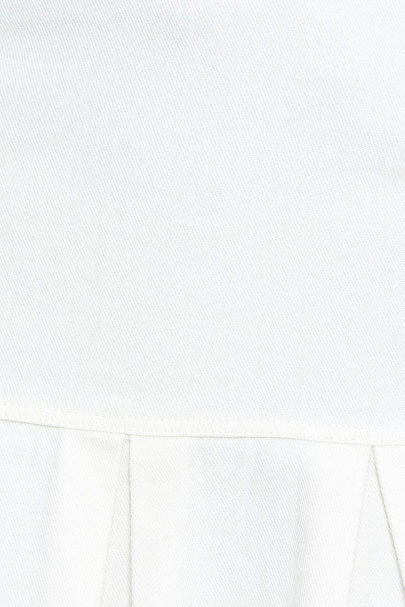 White Pleated Denim Skirt