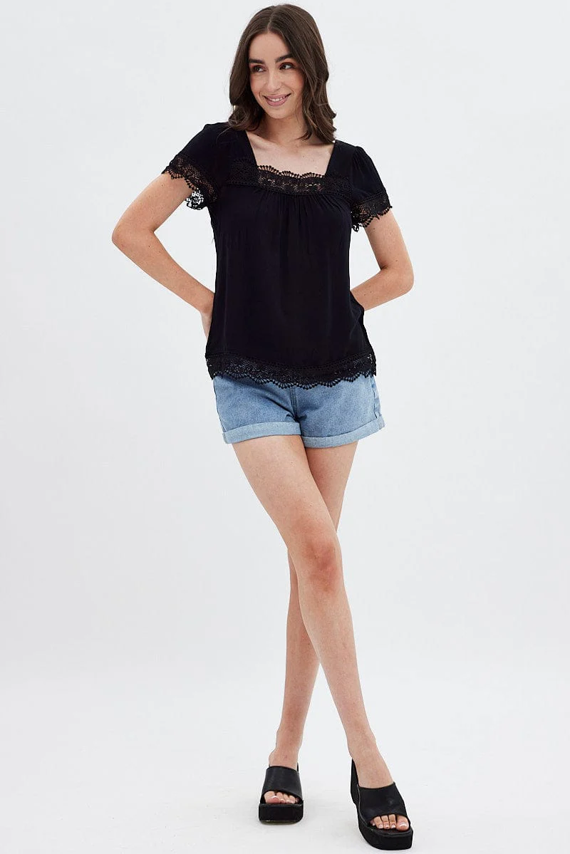 Black Lace Trim Top