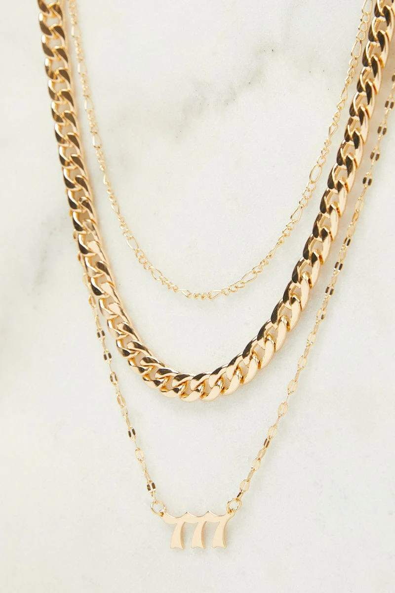 Gold 777 Number Layered Necklace