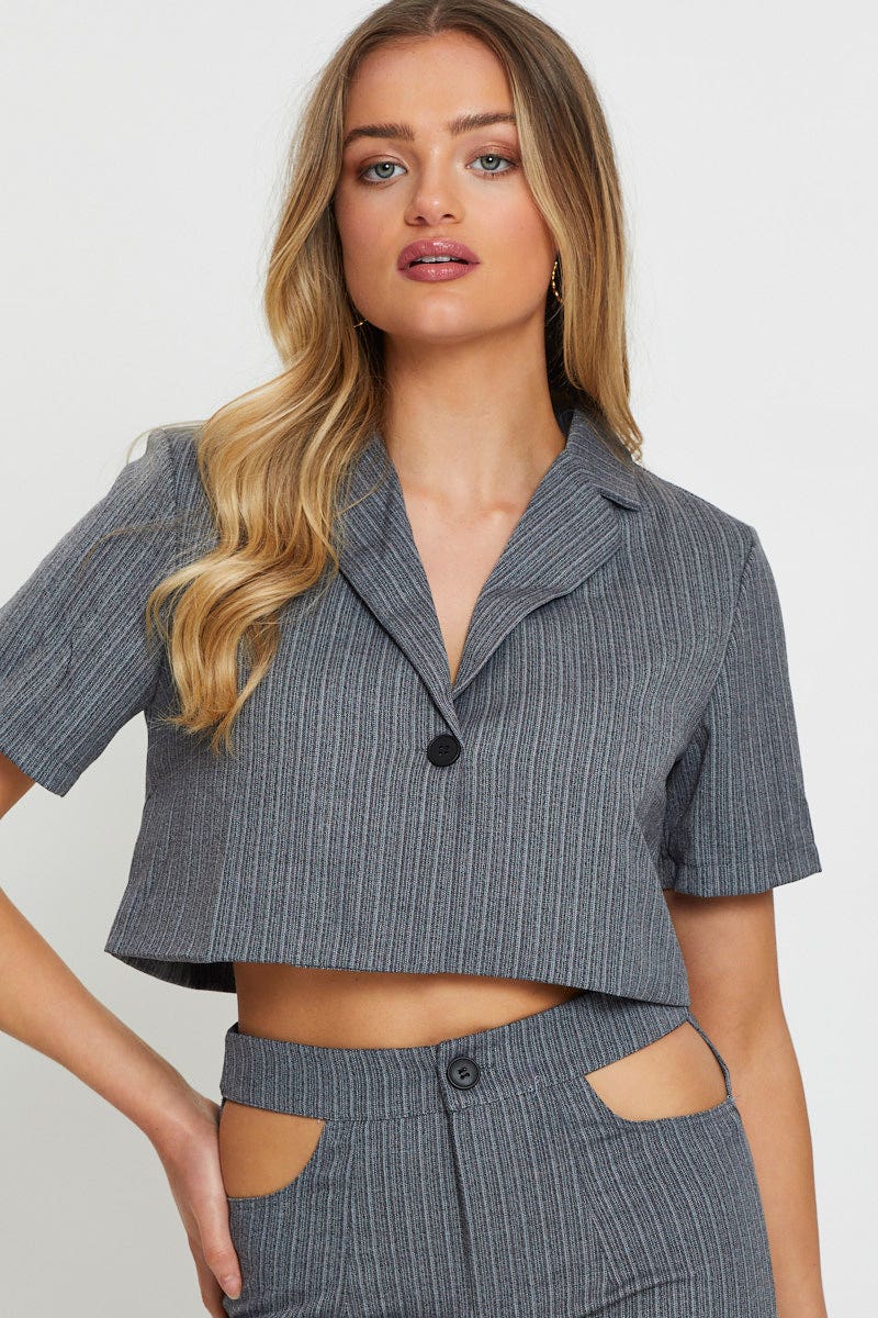 Stripe Wrap Top Short Sleeve Crop
