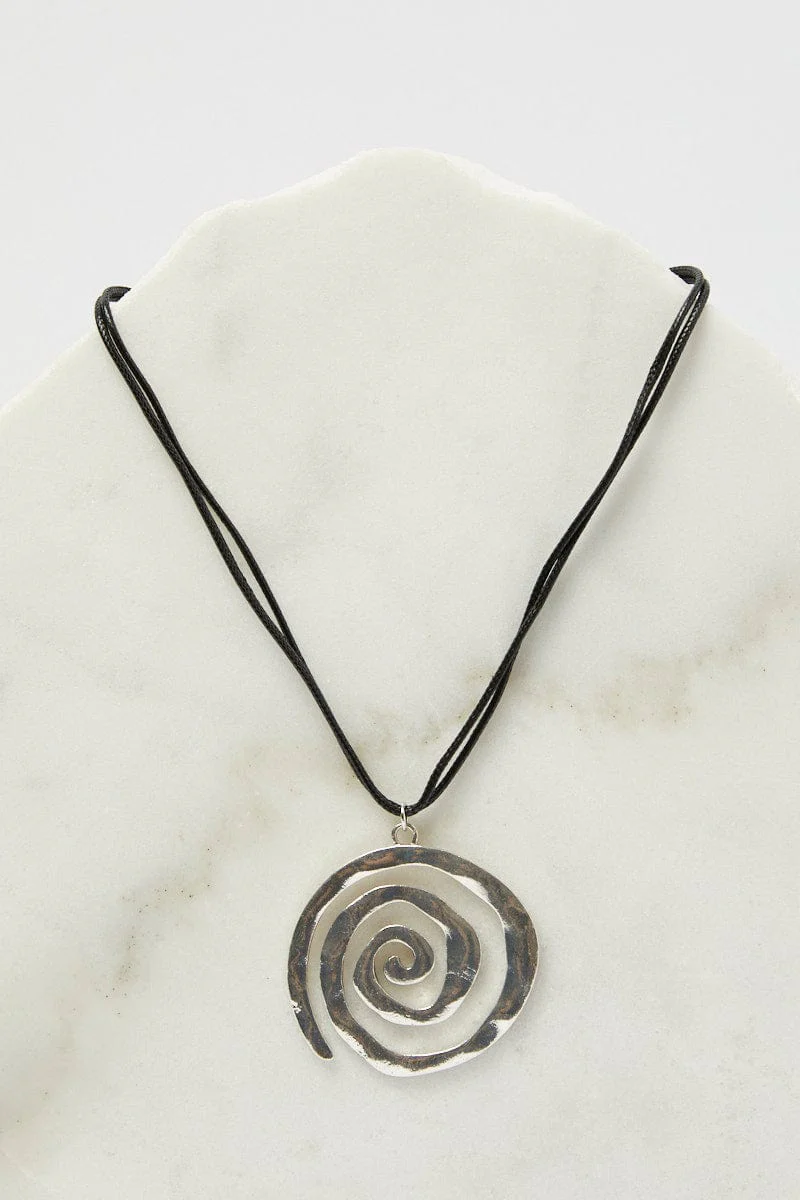 Silver Abstract Swirl Corded Necklace