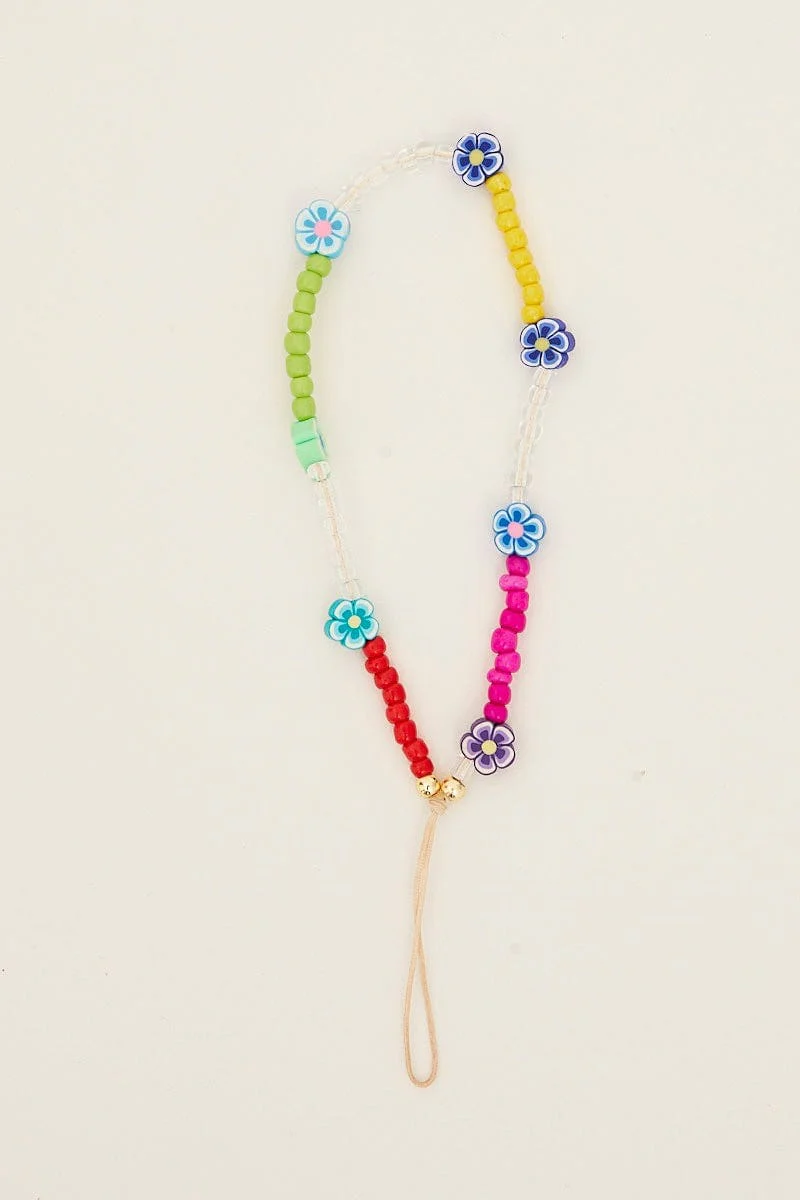 Multi Flower And Beads Phone Chain