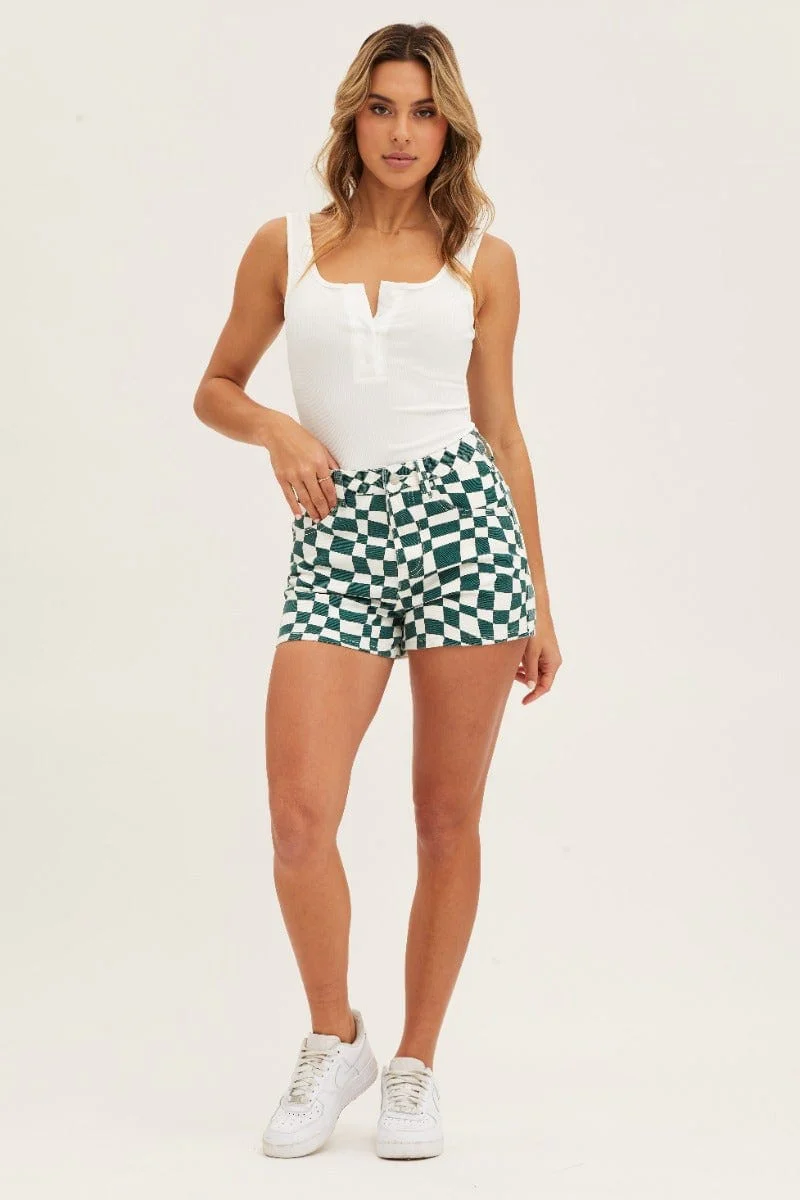 Abstract Print High Rise Relaxed Denim Shorts